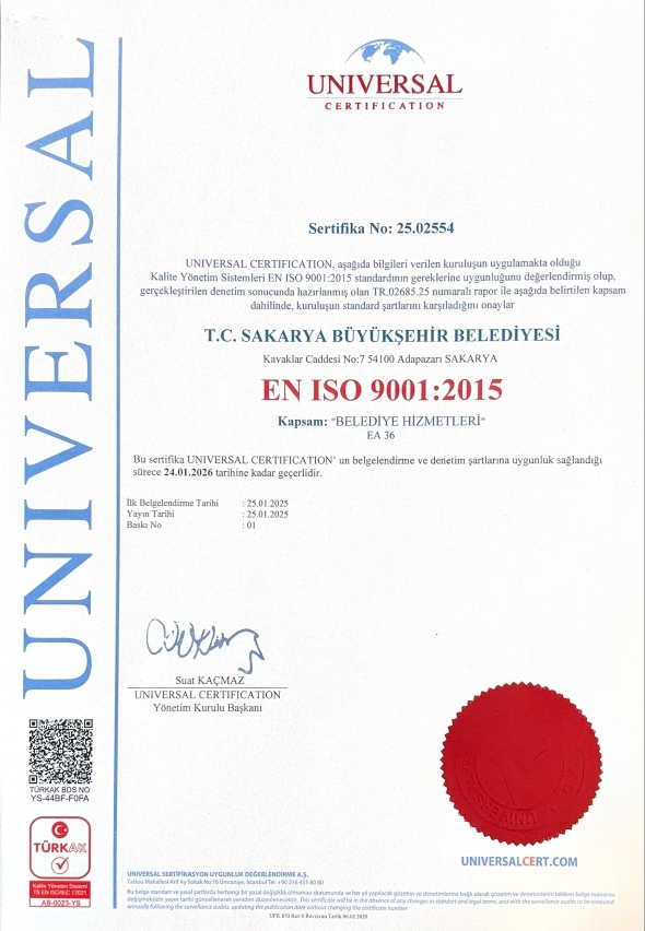 Büyükşehir “ISO 9001: 2015” kalite belgesi